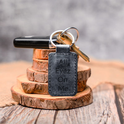 Custom Engraved Leather Keychain – Square