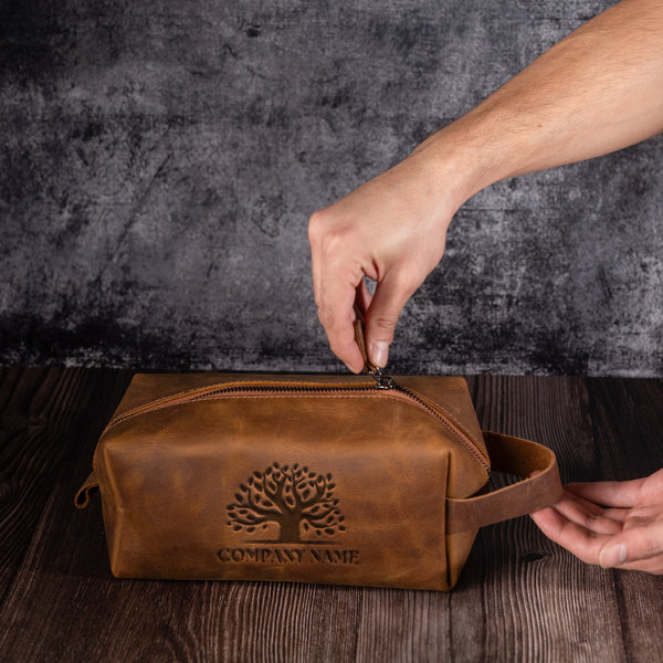 Custom Engraved Leather Dopp kit for men