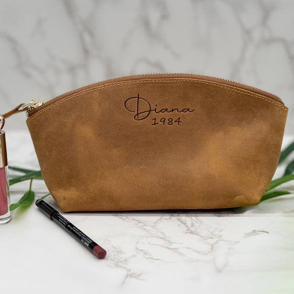 Custom Engraved Leather Makeup Bag for Women